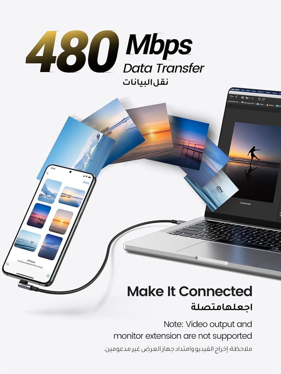UGREEN USB C to USB C Cable Right Angle 2M 100W 5A PD Fast Charge Type 90 Degree Power Data Lead Compatible with iPhone 16 Series