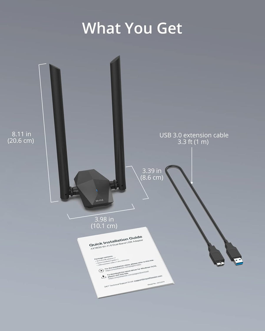 BrosTrend USB WiFi 6 Adapter AX1800 Long Range USB WiFi Adapter for PC Laptop Desktop 5GHz/1201Mbps + 2.4GHz/574Mbps Wireless Dongle