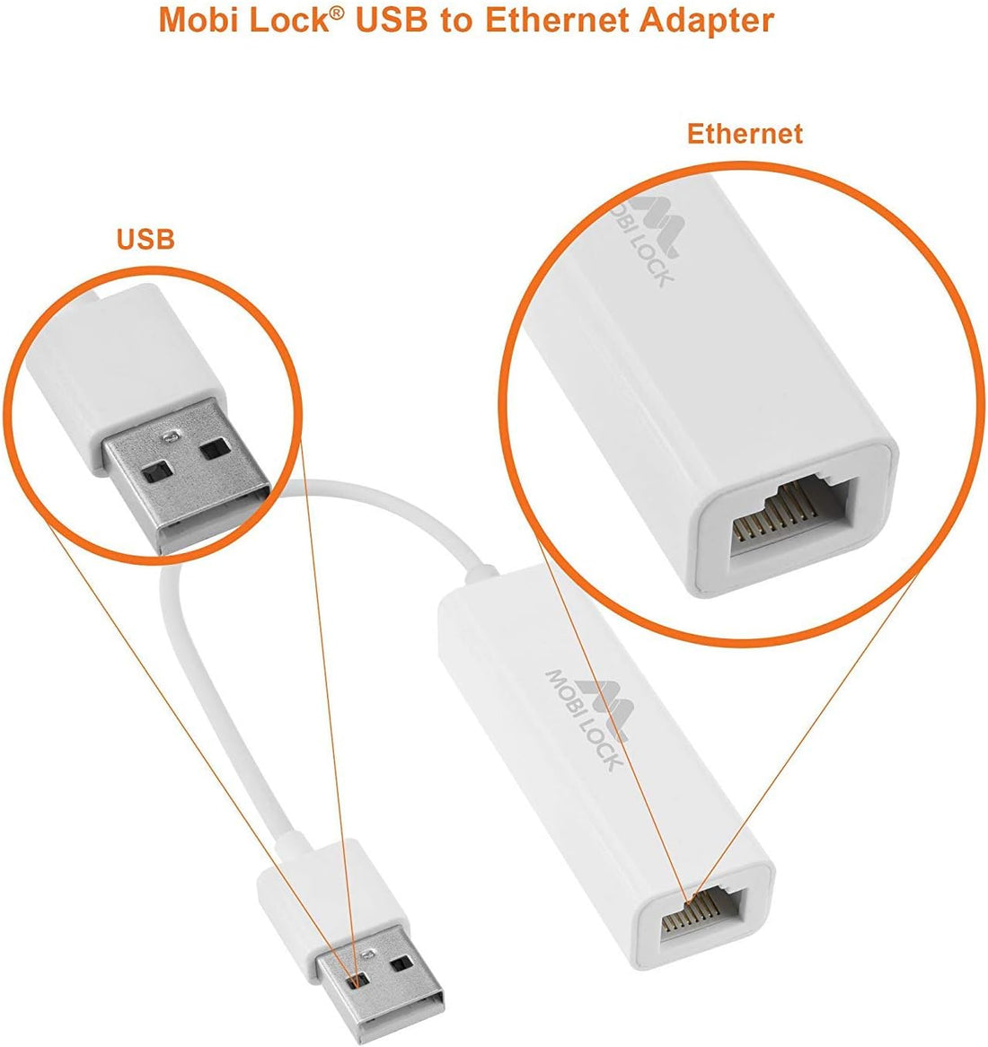 USB Ethernet (LAN) Network Adapter Compatible with Laptops