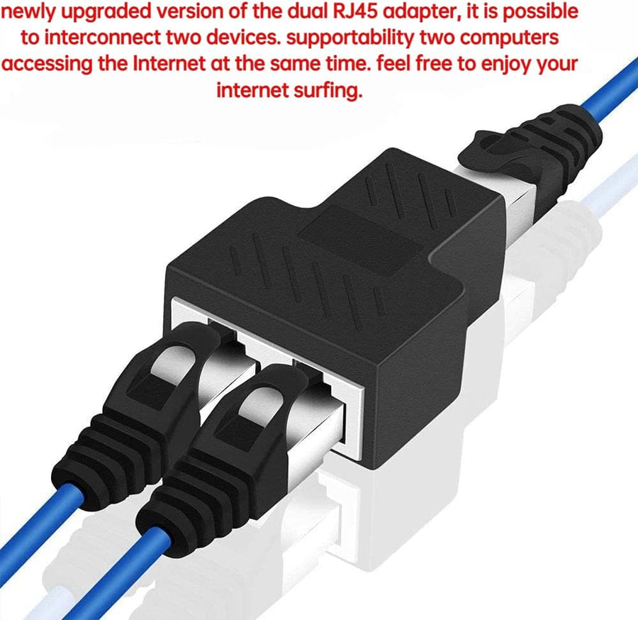 2 pack RJ45 Splitter Connectors Adapter 1 to 2 Ethernet Splitter Coupler Double Socket HUB Interface Contact Modular Plug Connect Network LAN Internet Cat5 Cat6 Cable