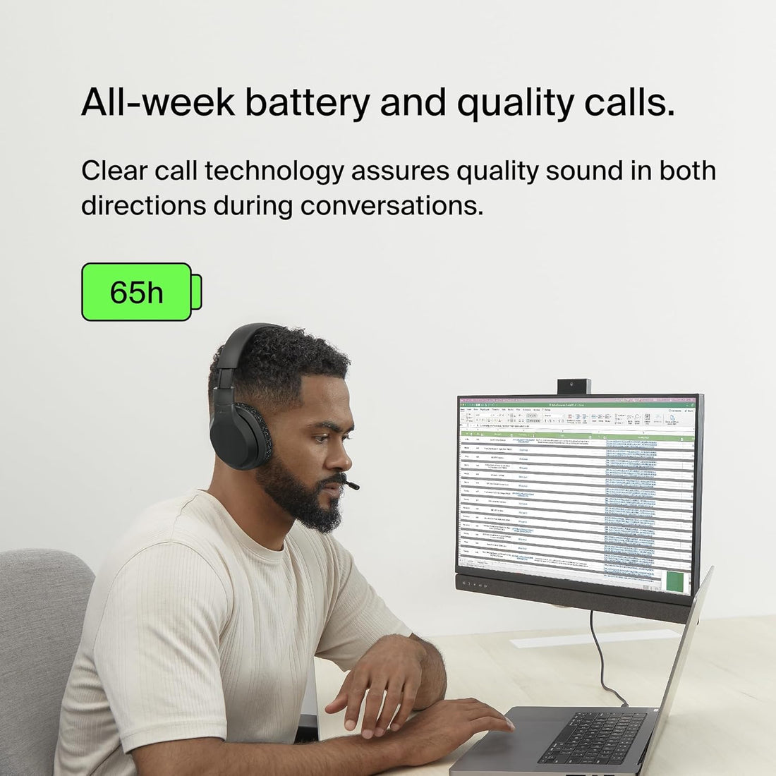 Belkin SoundForm Adapt Wireless Over-Ear Headset, Headphones for Work