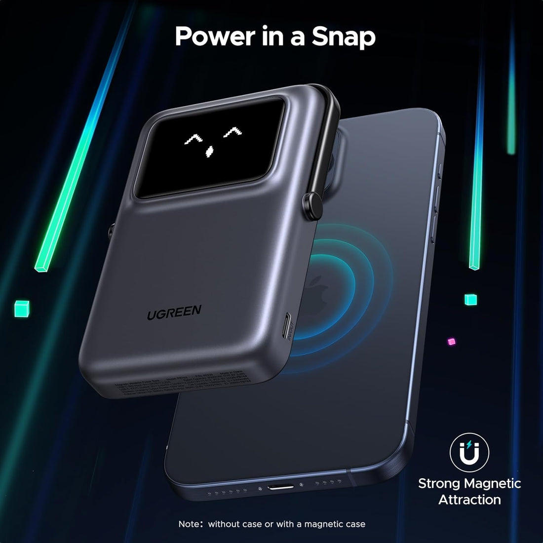 UGREEN Uno Wireless Power Bank Fast Charging 10000mAh Magnetic Mobile Phone Portable Charger PD20W with Foldable Stand and TFT Display Battery Pack MagSafe Compatible with iPhone 16-12 Series