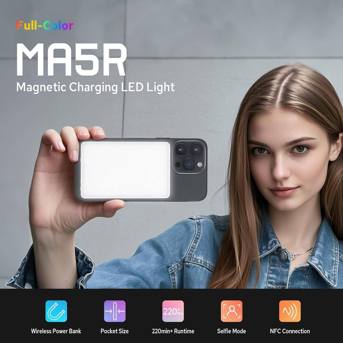Godox MA5R 2-in-1 RGB Phone Selfie Light & Magnetic Power Bank Ultra-Thin 4900mAh Light with 1800K-10000K Color Temp