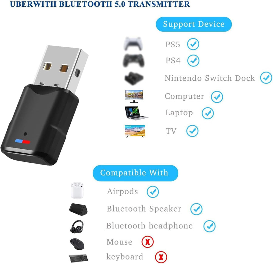 NALACAL Bluetooth Audio Adapter for PS5 Bluetooth Dongle 5.0 Adapter Compatible with Airpods