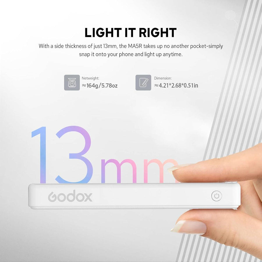 Godox MA5R 2-in-1 RGB Phone Selfie Light & Magnetic Power Bank Ultra-Thin 4900mAh Light with 1800K-10000K Color Temp