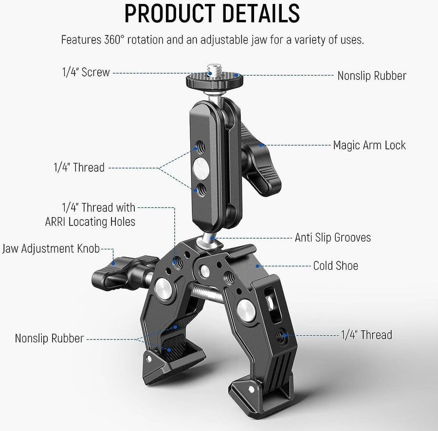 Neewer Super Clamp with 3" Dual Ballhead Magic Arm