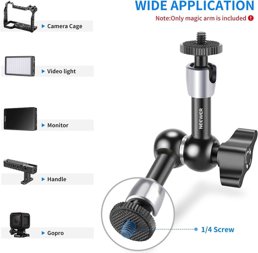 Neewer 5.9"/15cm Adjustable Articulating Friction Magic Arm with Dual 1/4" Threaded Ball Heads Compatible with SmallRig Cage