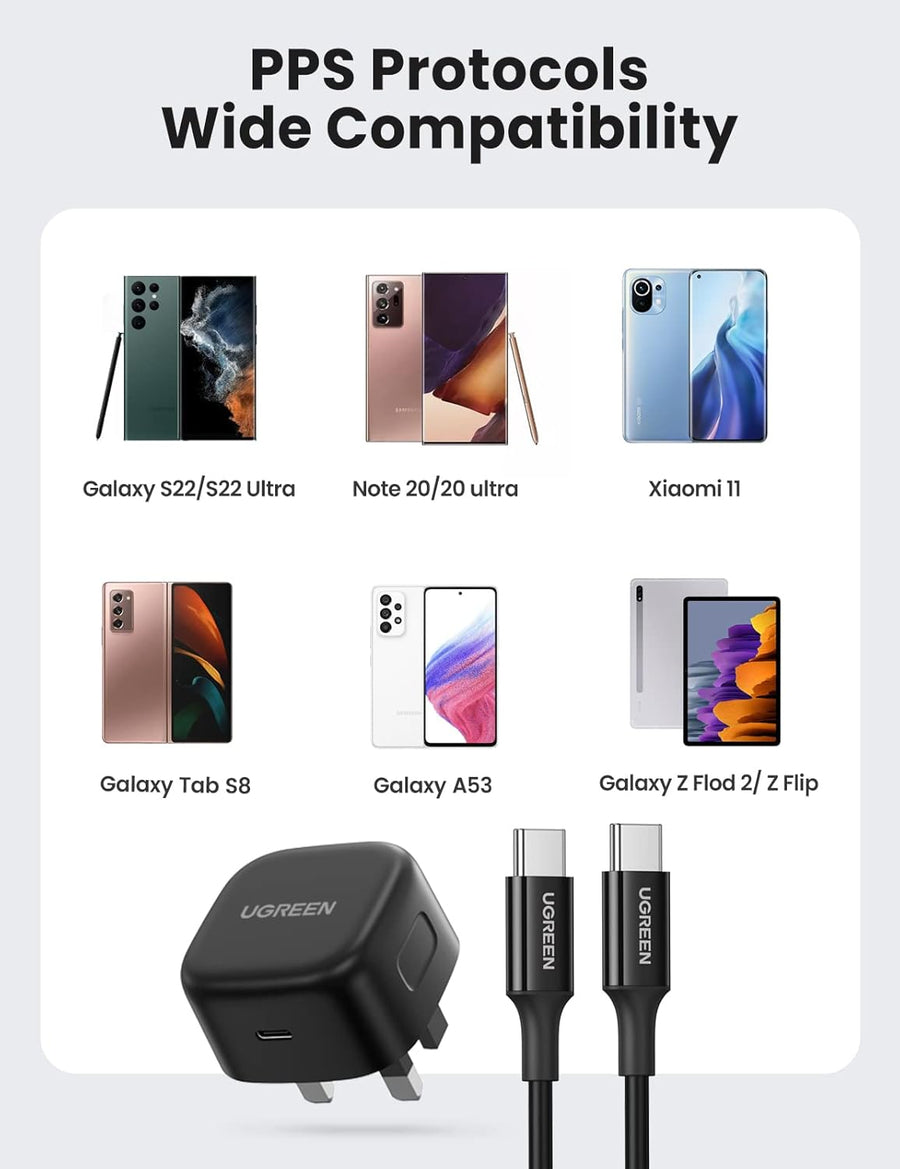 UGREEN 25W Fast Samsung Charger Set USB C Adapter Block With Samsung Adapter Cable 2M for Galaxy S25U