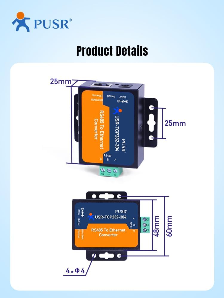 PUSR TCP232-304 RS485 to TCP/IP Serial Device Server Support Built-in Webpage Modbus Gateway RS485 to Ethernet Converter