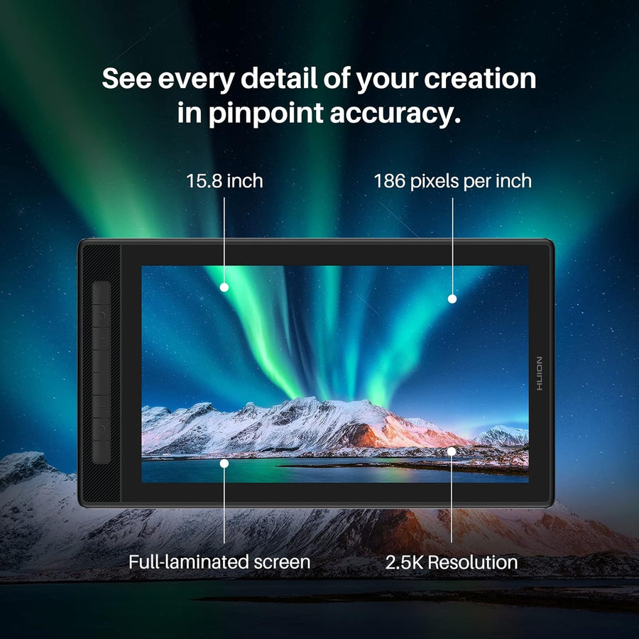 HUION KAMVAS Pro 16 2.5K QHD Drawing Tablet with Screen QLED Full-Laminated Graphics Tablet with Battery-Free Pen