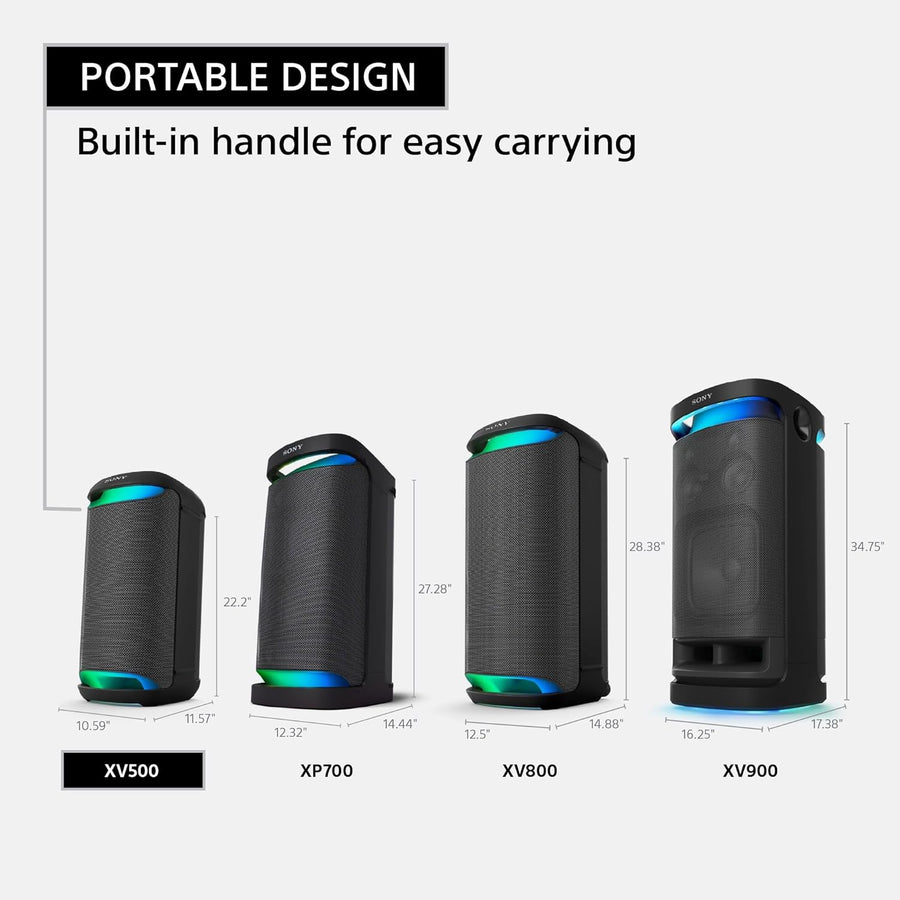 Sony SRS-XV500 X-Series Wireless Portable Bluetooth Karaoke Party Speaker IPX4 Splash-Resistant with 25 Hour-Battery and Ambient Lights