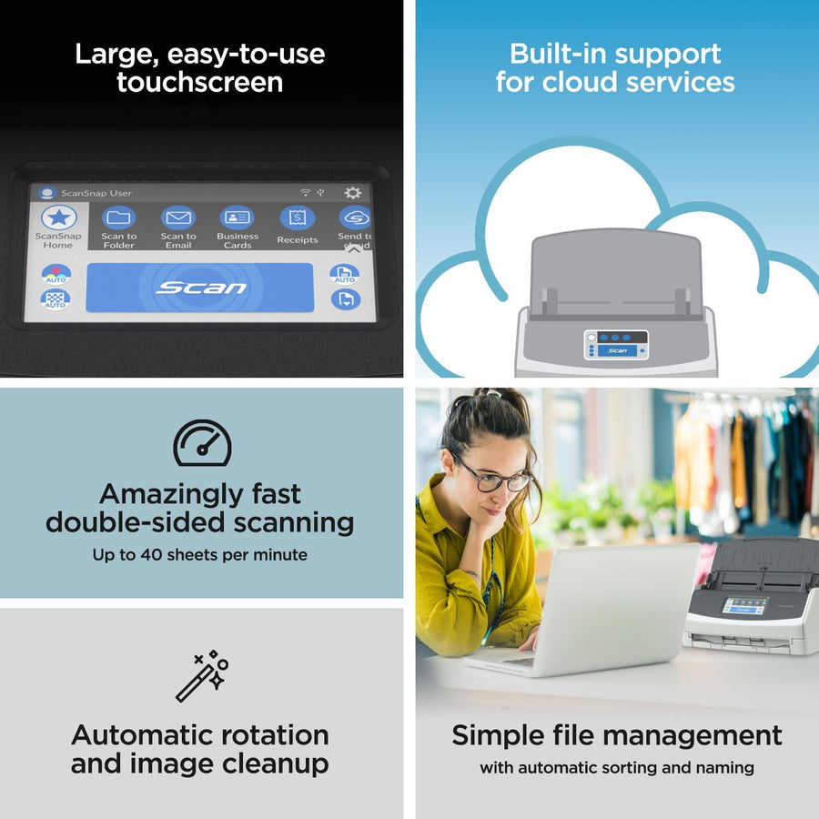 ScanSnap Fujitsu iX1600 Wireless or USB High-Speed Cloud Enabled Document