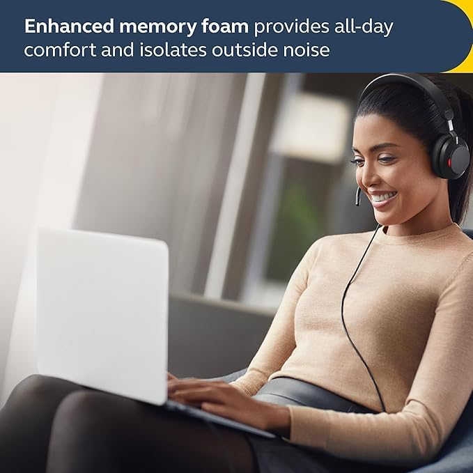 Jabra Evolve2 40 SE Wired Noise-Cancelling Stereo Headset With 3-Microphone Call Technology and USB-A Cable - MS Teams Certified