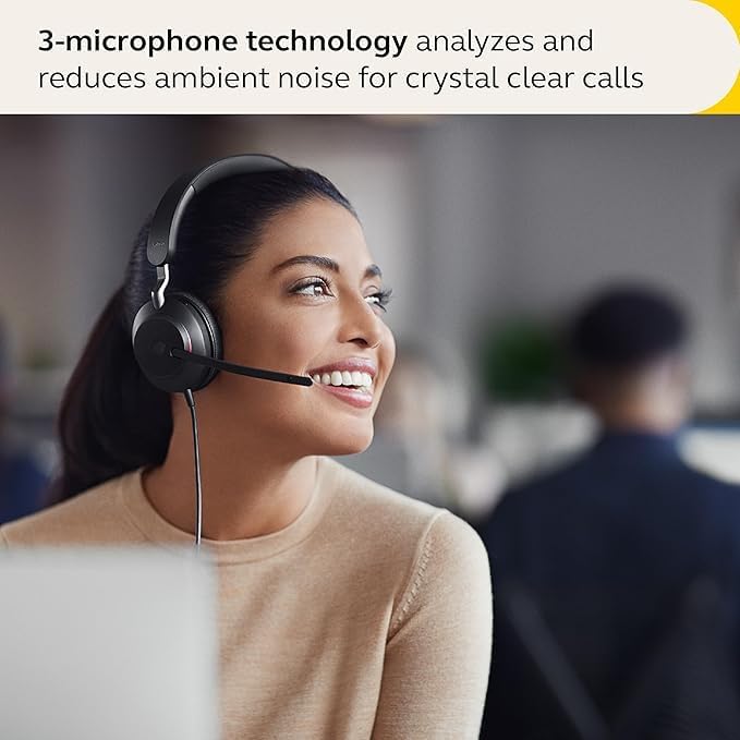 Jabra Evolve2 40 SE Wired Noise-Cancelling Stereo Headset With 3-Microphone Call Technology and USB-A Cable - MS Teams Certified