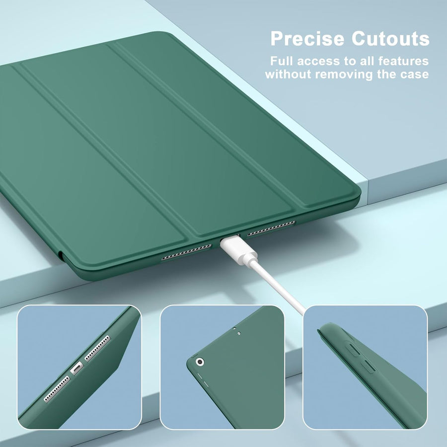 VANCLE PU Case for iPad 9/8/7 (10.2-Inch, 2021/2020/2019 Model, 9th/8th/7th Generation) ,Slim Stand Hard Back Shell Protective Smart Cover Case for 10.2 Inch iPad 9/8/7 (Green)