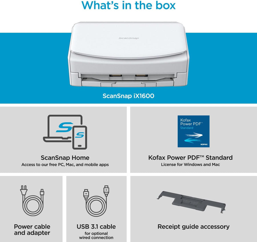 ScanSnap Fujitsu iX1600 Wireless or USB High-Speed Cloud Enabled Document