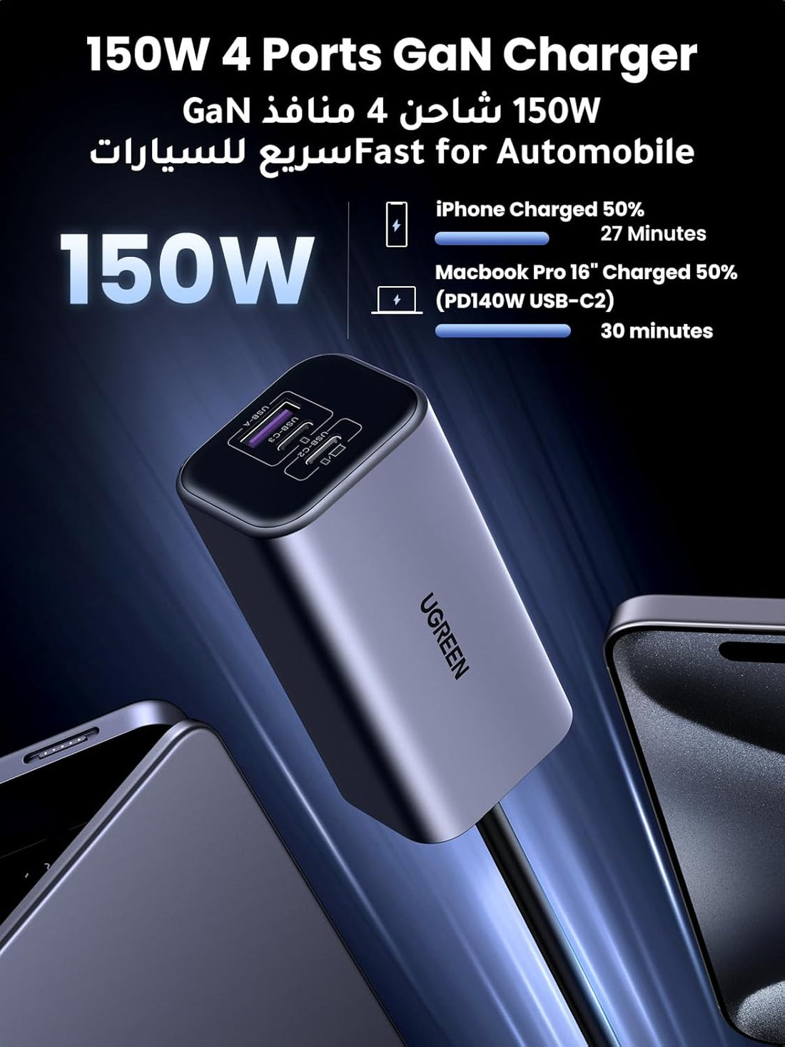 UGREEN 150W Multi Port Car Charger