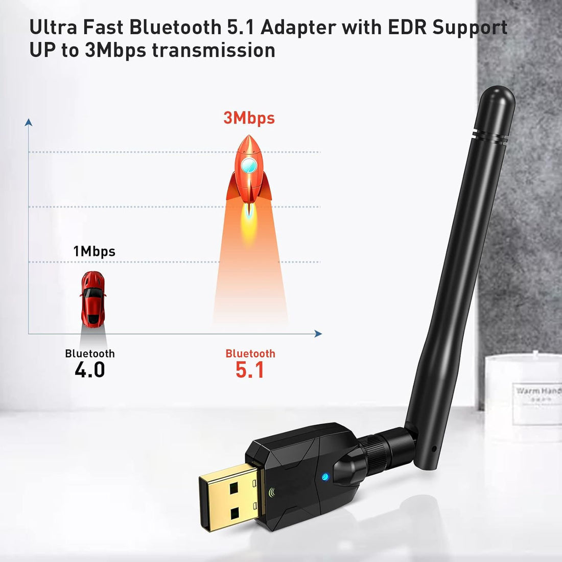 TERRIFI USB Bluetooth 5.1 Adapter for PC USB Bluetooth Adapter Wireless Audio 328FT