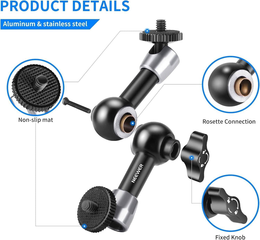 Neewer 5.9"/15cm Adjustable Articulating Friction Magic Arm with Dual 1/4" Threaded Ball Heads Compatible with SmallRig Cage