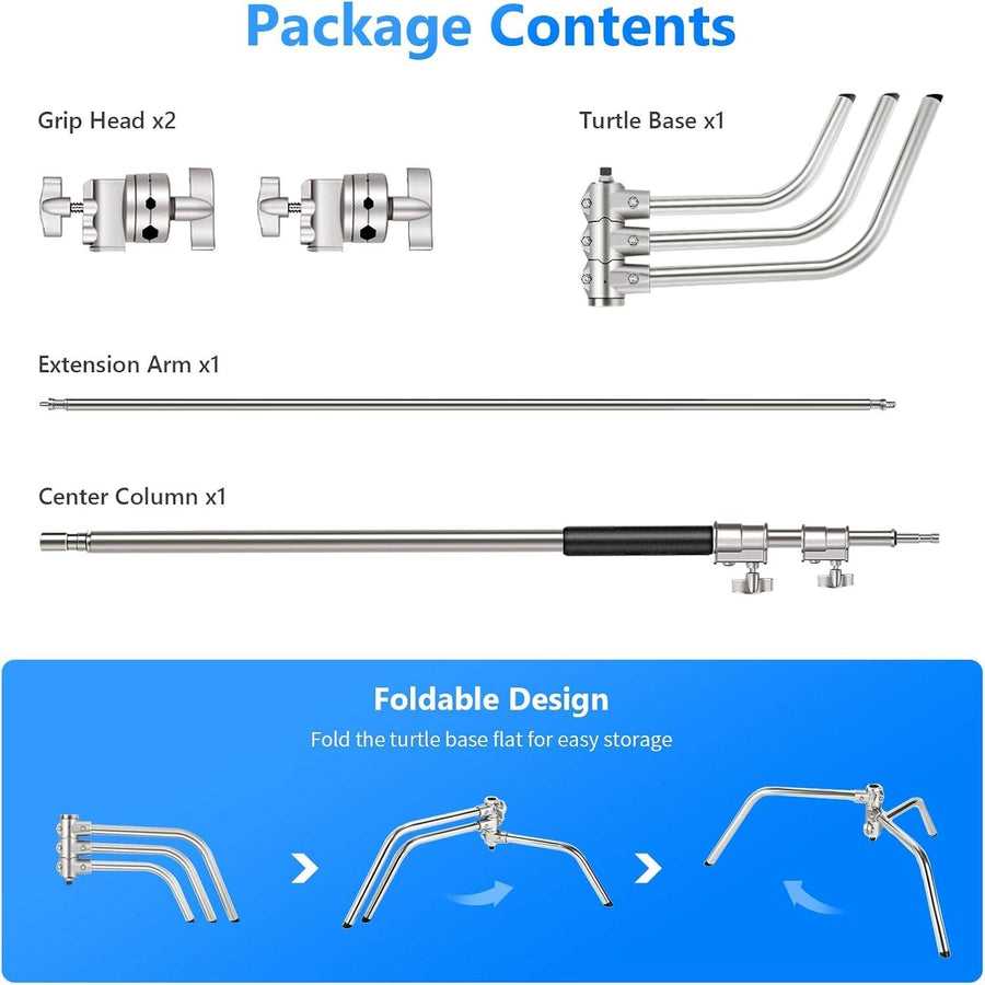 Neewer Pro 100% Stainless Steel Heavy Duty C Stand with Boom Arm - Max Height 331cm Photography Light Stand with 120cm Holding Arm