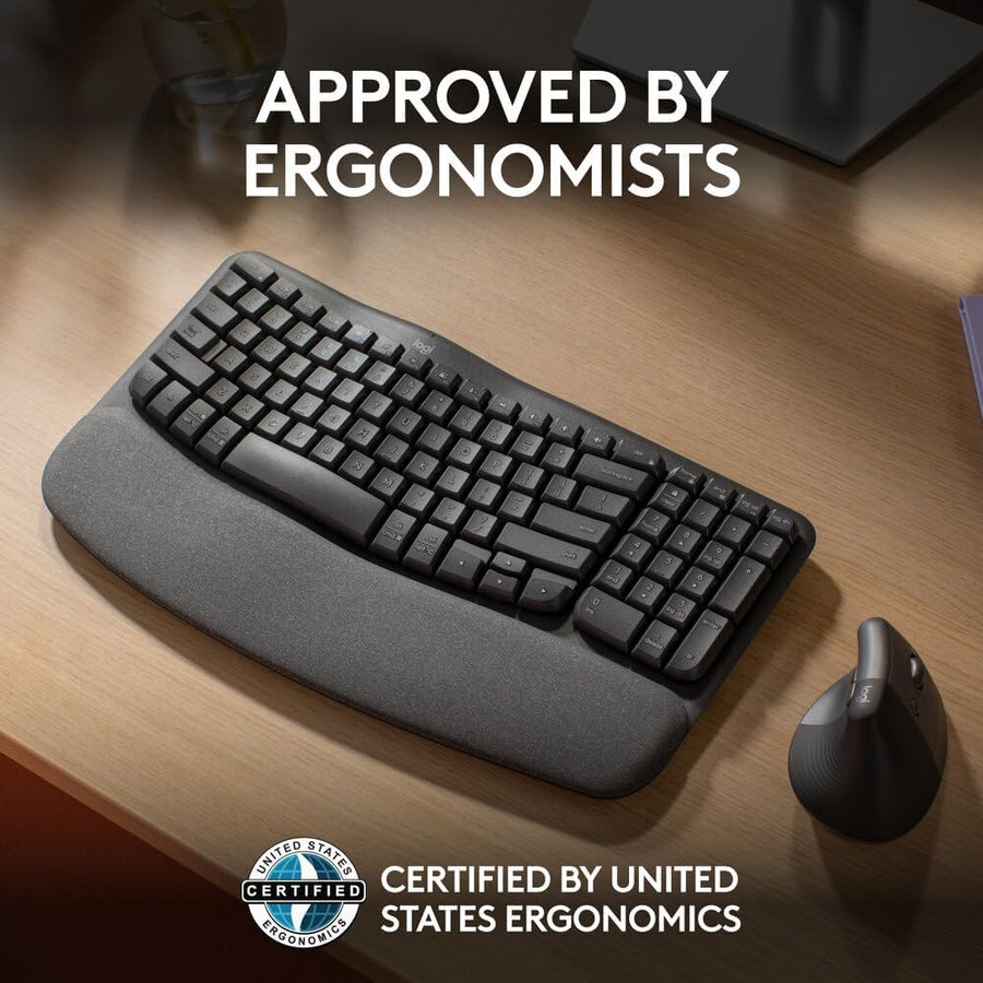 Logitech Wave Keys Wireless Ergonomic Keyboard with Cushioned Palm Rest
