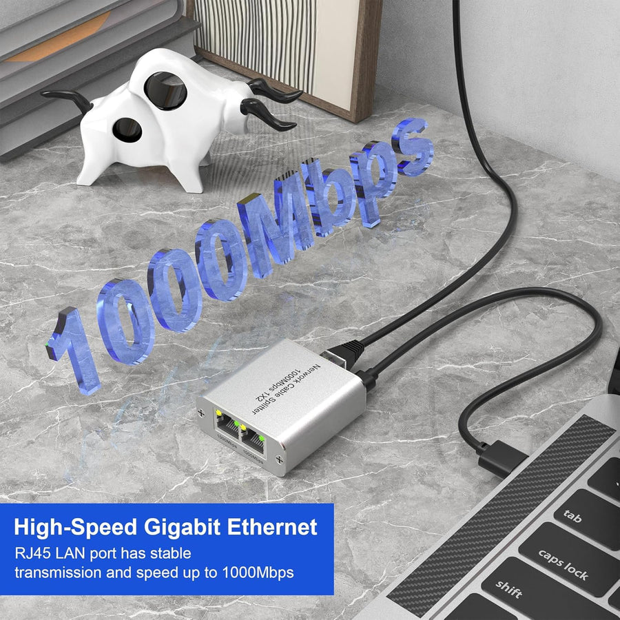 Ethernet Cable Splitter 1 to 2 with High-Speed 1000Mbps - Ethernet Splitter with USB Power Cable