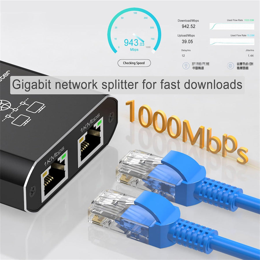 LIEZHUA Gigabit Ethernet Splitter 1 to 2 - Network Splitter with USB Power Cable