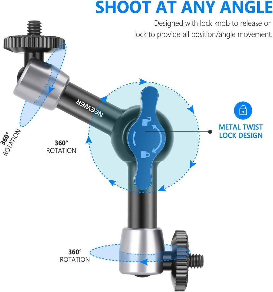 Neewer 5.9"/15cm Adjustable Articulating Friction Magic Arm with Dual 1/4" Threaded Ball Heads Compatible with SmallRig Cage