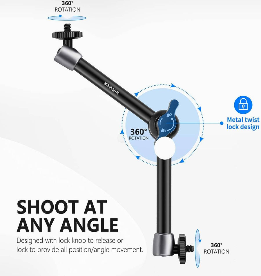 Neewer Upgraded Super Clamp and 11" Adjustable Friction Power Articulating Magic Arm Compatible with SmallRig Camera Cage/Rig
