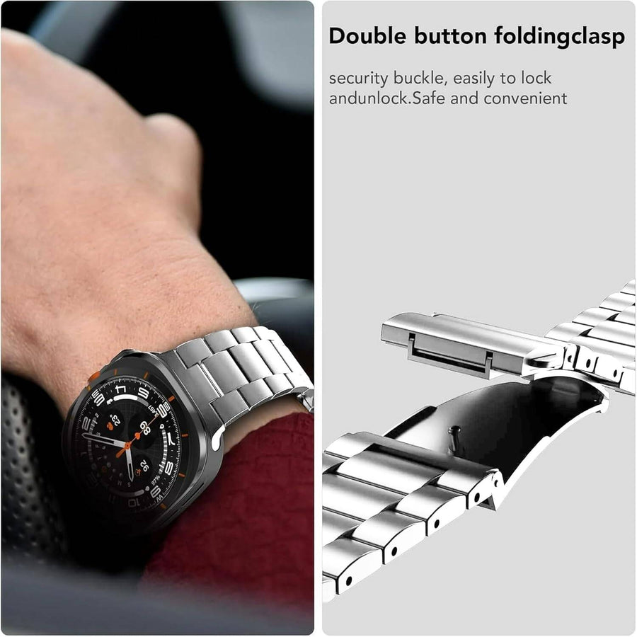 Uponhau Stainless Steel for Galaxy Watch Ultra band 47mm(2024), No Gap Metal Band for Samsung Galaxy Watch 7 Ultra 47mm for Men Women(Silver)