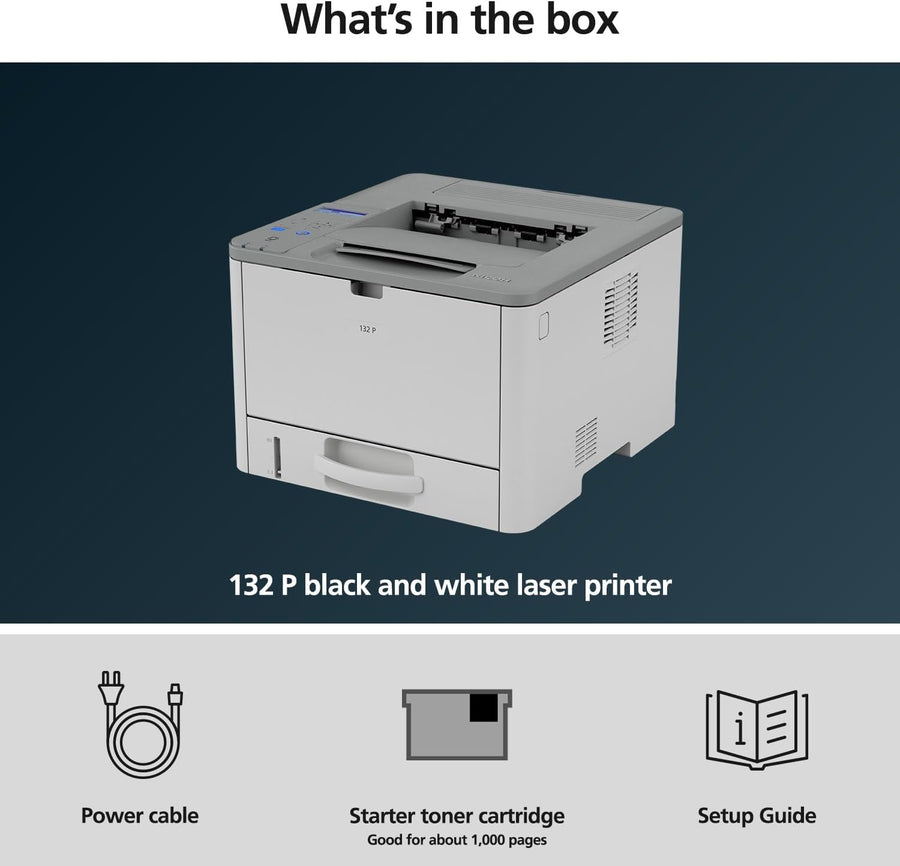 RICOH 132 P Compact Black & White Duplex Laser Printer 34PPM
