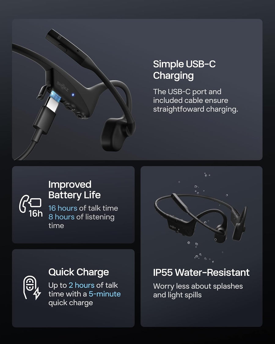 SHOKZ OpenComm2 UC 2025 Upgrade Bone Conduction Headset with USB-C adapter