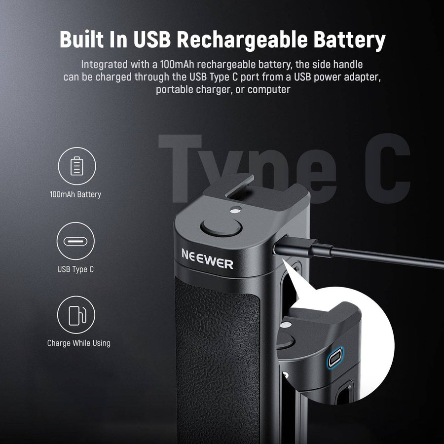 NEEWER Bluetooth Side Handle Shutter Release with 2.2"-3.2"/55-82mm 360° Phone Clamp & SSD Holder