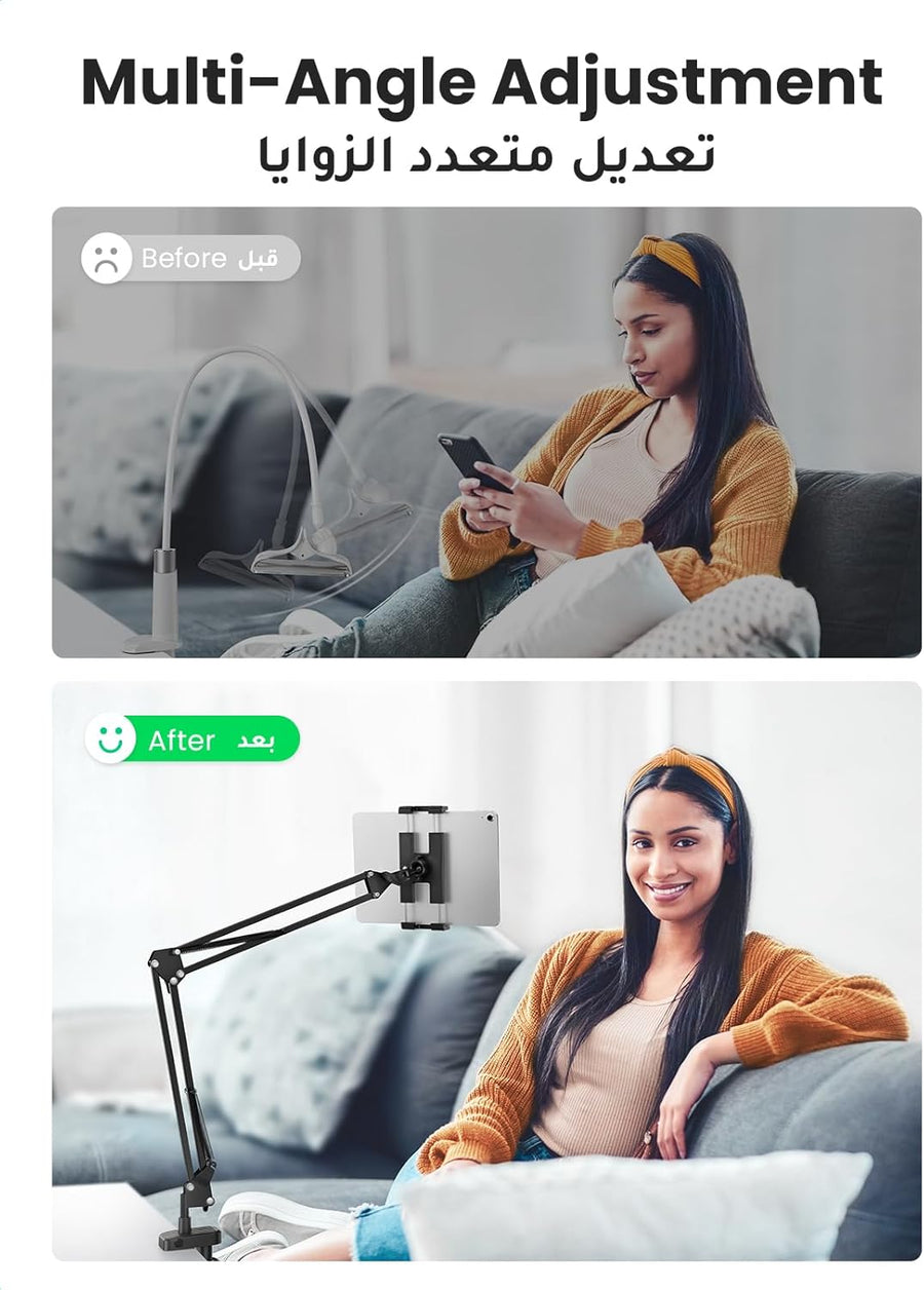 UGREEN iPad Stand Tablet Mount Holder for Bed Adjustable Tablet Arm Mount for Desk Aluminum Alloy Cell Phone Stand for Bed Compatible