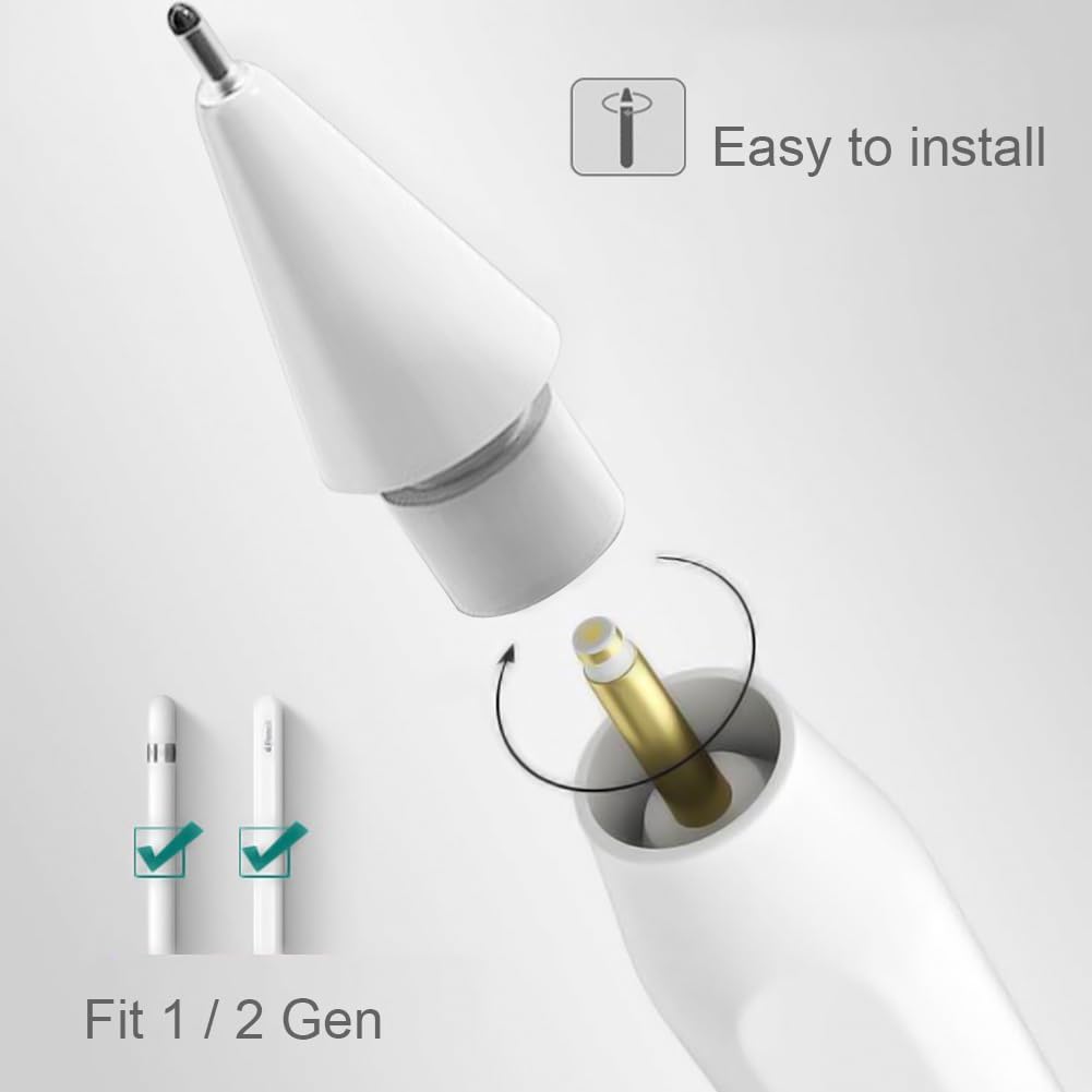2-Pack Replacement Tips for Apple Pencil – Anti-Scratch Upgraded Nibs for Precise & Pen-Like Control – Soft Rubber Stylus Tips for Drawing