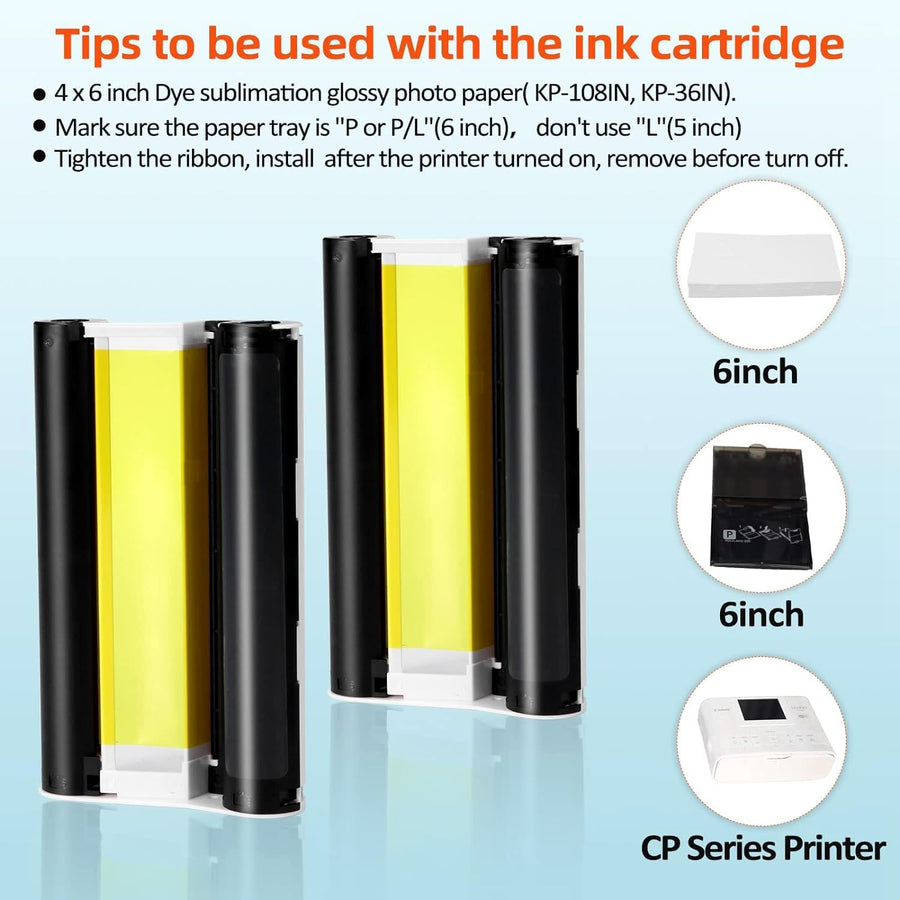 2-Pack Compatible Ink Cartridges Replacement for Canon Selphy KP-108IN KP-36IN Color Ink Cassette 4 x 6