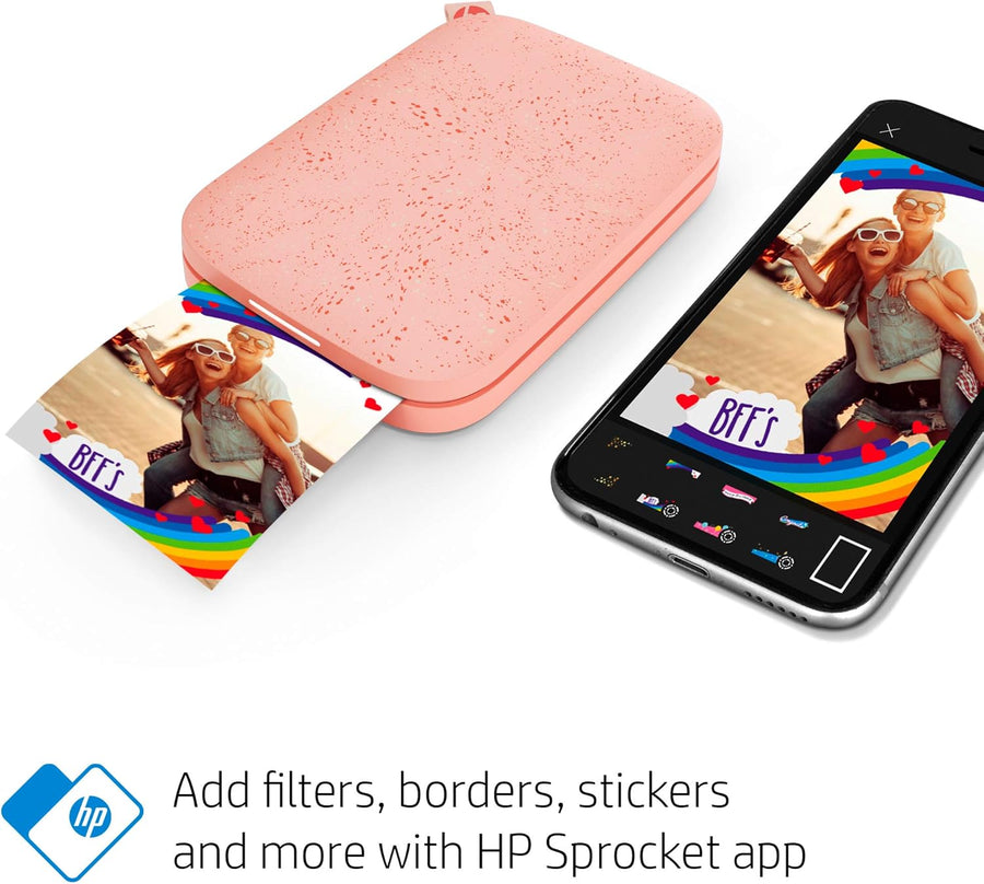 HP Sprocket Portable 2x3" Instant Photo Printer (Blush) Print Pictures on Zink Sticky-Backed Paper from your iOS & Android Device.