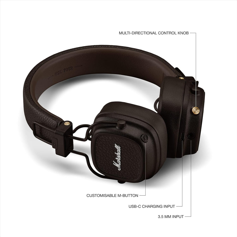 Marshall Major IV Foldable Bluetooth Wireless Headphones – 80+ Hours Playtime