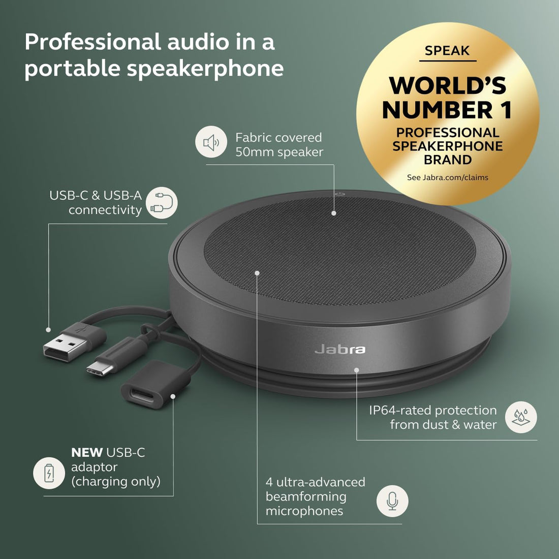 Jabra Speak2 75 (2025 Edition) Wireless Bluetooth Speakerphone - 4 Noise-Cancelling Mics