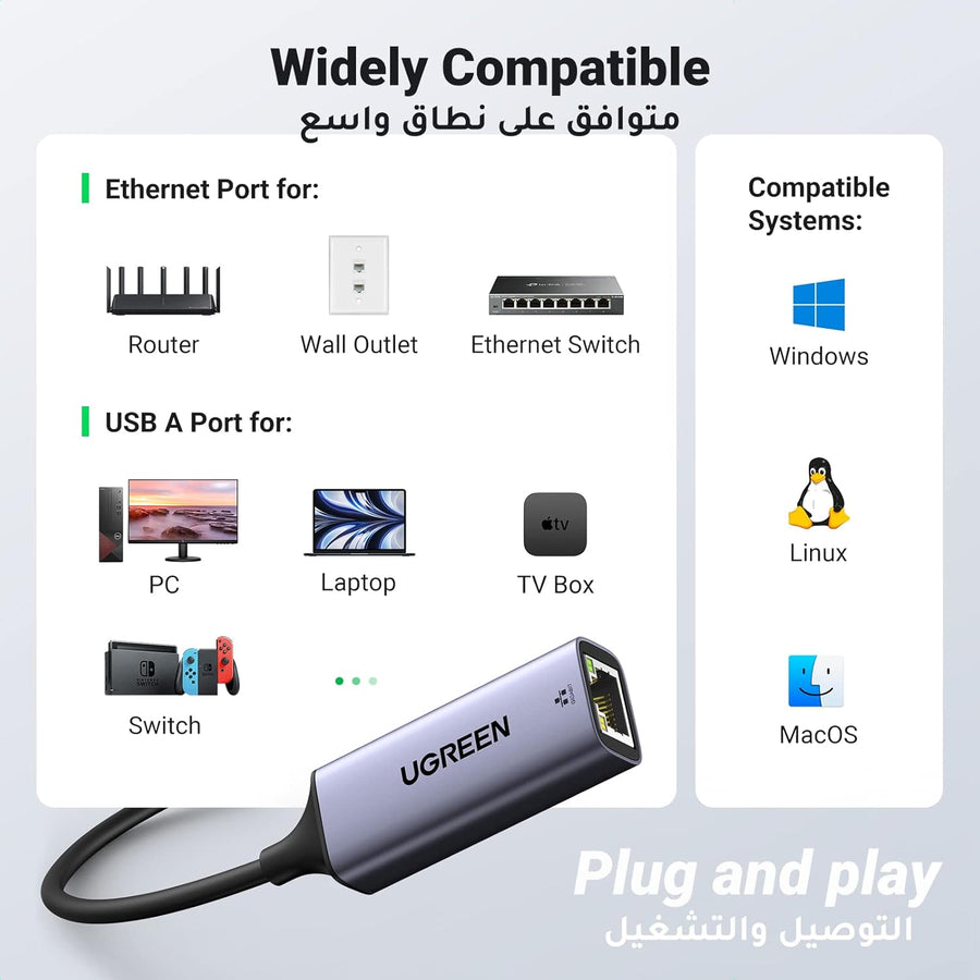 UGREEN USB 3.0 Ethernet Adapter Aluminum USB 3.0 to Network 1000Mbps Gigabit RJ45 LAN Internet Adapter Converter Compatible with MacBook iMac PC Switch Surface Pro Windows Mac OS/IOS Linux