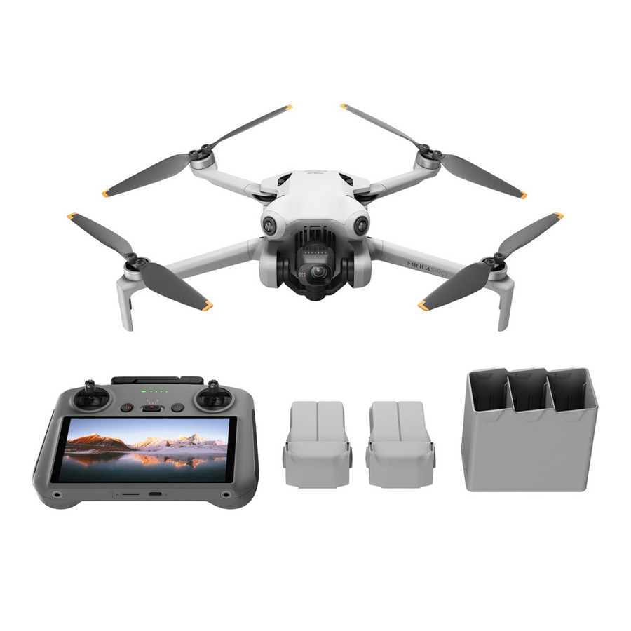 DJI Mini 4 Pro Fly More Combo Plus (RC 2), Folding Mini-Drone 4K HDR Camera, 2 Extra Intelligent Batteries Plus For 45-Min Flight Time