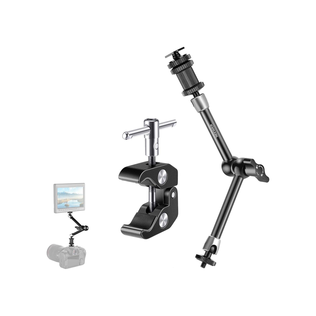Neewer Upgraded Super Clamp and 11" Adjustable Friction Power Articulating Magic Arm Compatible with SmallRig Camera Cage/Rig