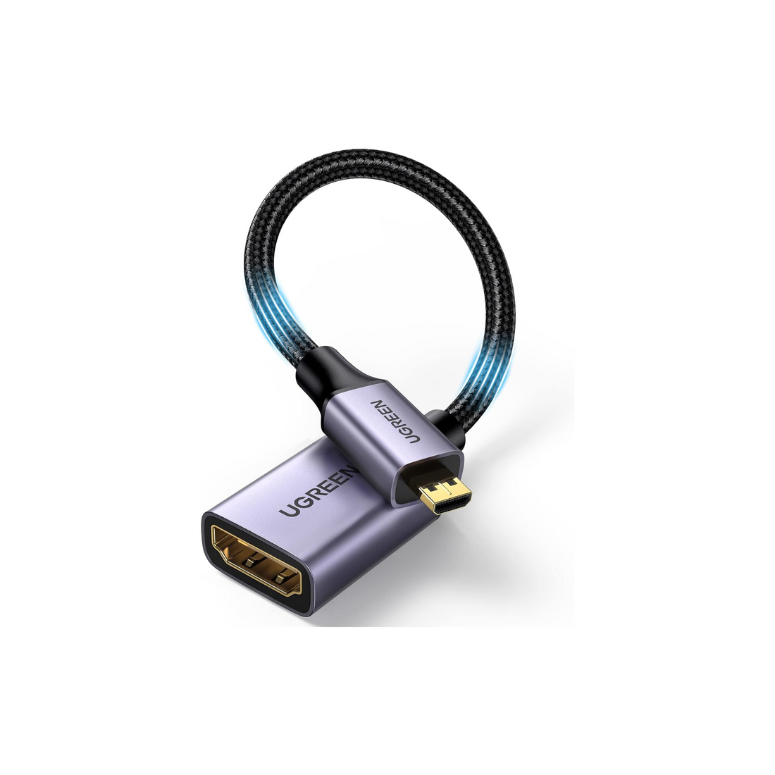 UGREEN Micro HDMI to HDMI Braided Adapter Cable Male to Female High Speed Cable Supports 3D 4K 60Hz 1080P Ethernet Audio Return Compatible for GoPro Hero 6 5,Tablets