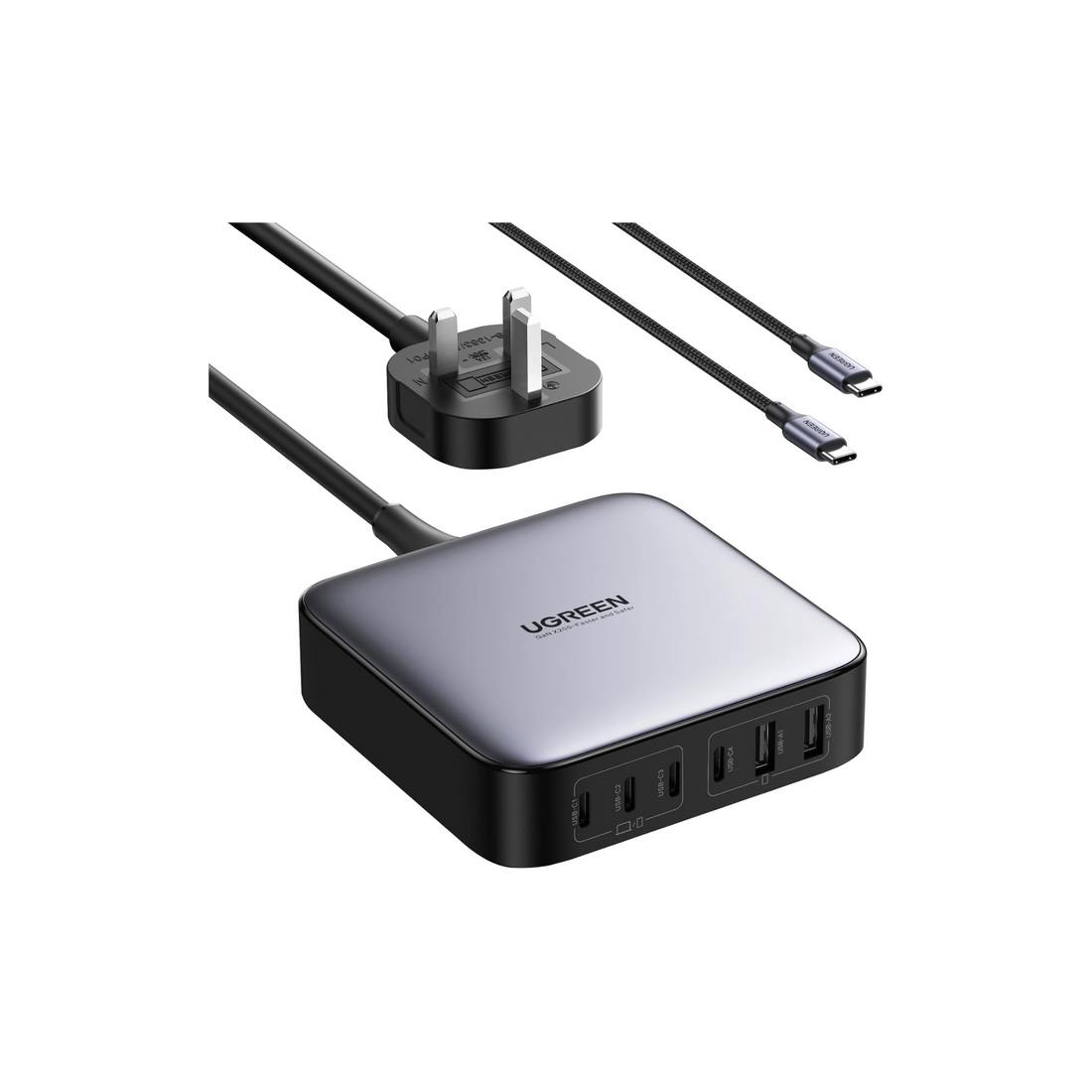 UGREEN Nexode Set 200W Fast USB C Charger 2M UK Plug Cord Station Multi-Function 6 in 1 GaN Charge Power Adapter Wall Plug with 1M 100W Cable for MacBook Pro/Air