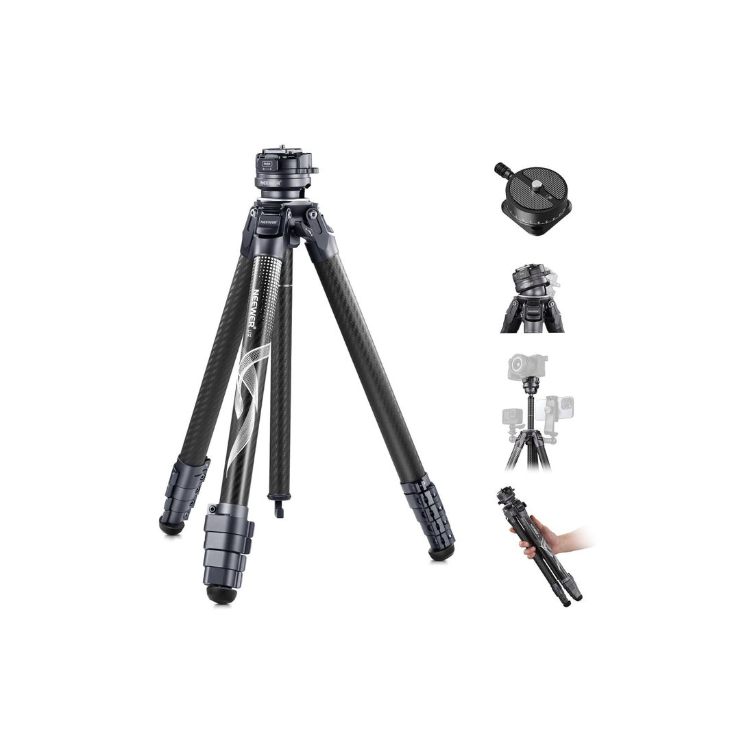 NEEWER LITETRIP LT32 62" Travel Tripod Carbon Fiber with ±15° Leveling 360° Panorama Head