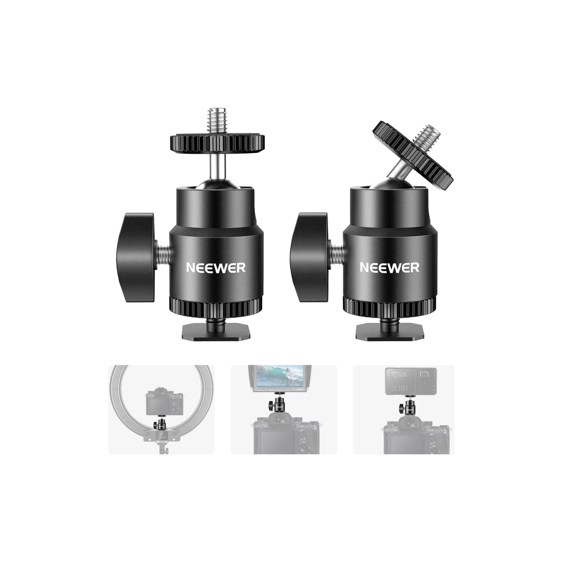 Neewer ST17 2-Pack 1/4" Camera Hot Shoe Mount Adapter with Mini Ball Head Universal Mount for DSLR