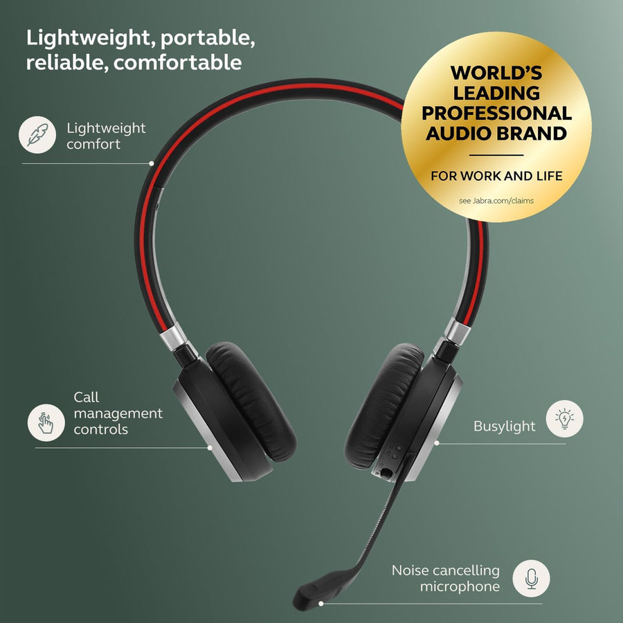 Jabra Evolve 65 SE Link380a MS Stereo- Bluetooth Headset with Noise-Cancelling Microphone