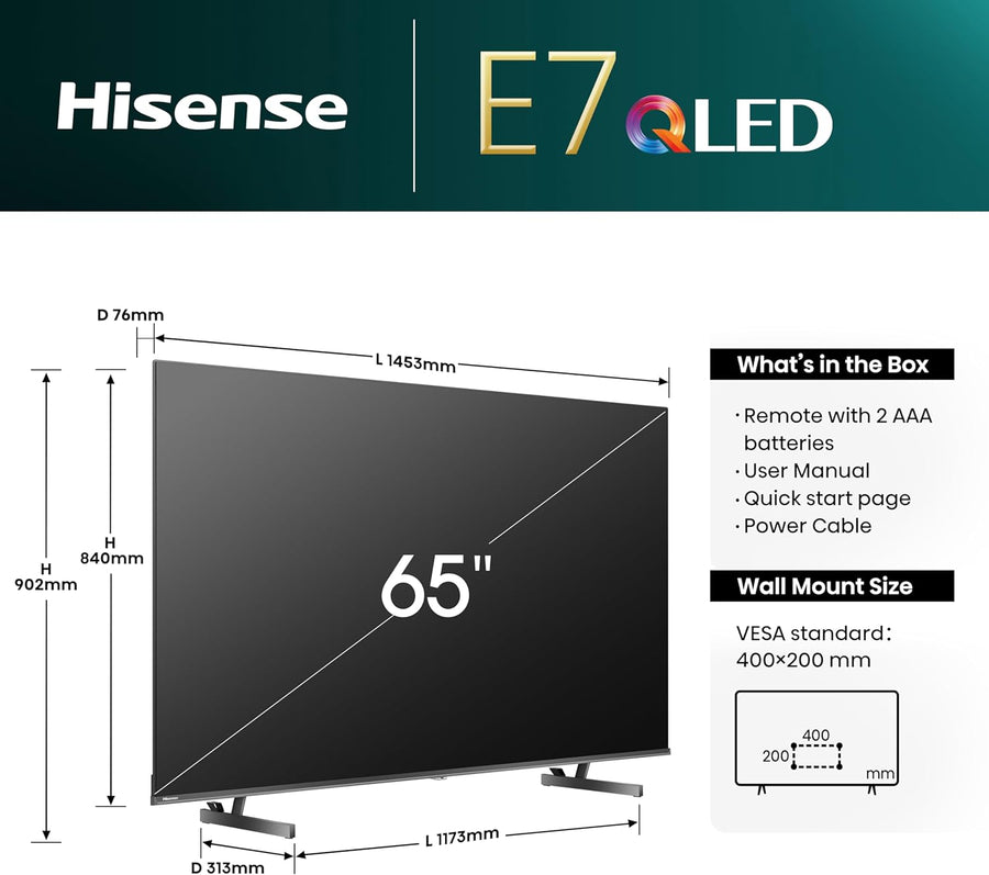 Hisense 65 inch QLED Smart TV E7N-Quantum Dot Colour