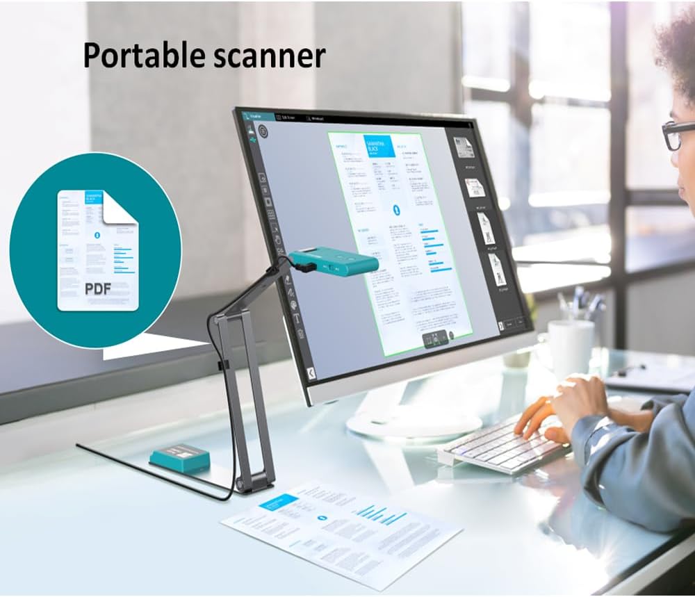 IRIScan Visualizer Webcam Document Camera v7: 4K UltraHD-13MP, 4in1, Viewer, A3 Scanner, Portable Scanner, Video Conference,AI Micro Noise Cancellation,Auto Focus,LED,USB,WinMac (4K-13MP)