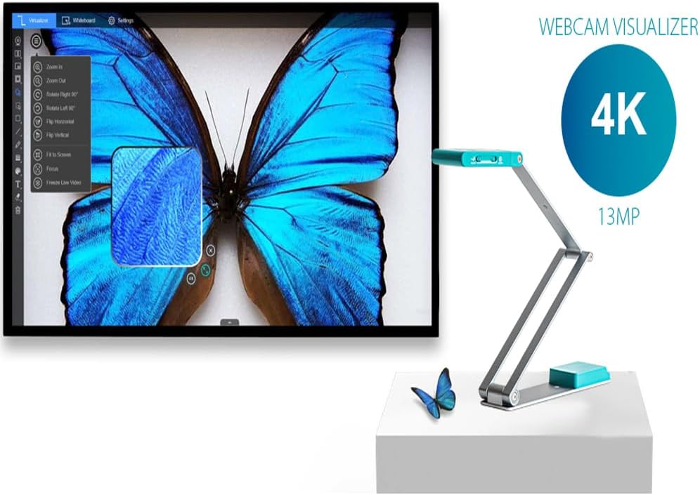 IRIScan Visualizer Webcam Document Camera v7: 4K UltraHD-13MP, 4in1, Viewer, A3 Scanner, Portable Scanner, Video Conference,AI Micro Noise Cancellation,Auto Focus,LED,USB,WinMac (4K-13MP)